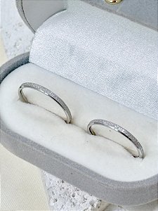 Par de aliança Mini lover diamantada 2mm - Aço Inox