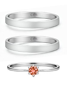 Par de Aliança Holanda 2mm + Solitário Vermelho - Aço Inox