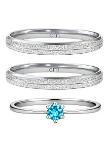 Par de Aliança Joy 3mm + Solitário Azul - Aço Inox