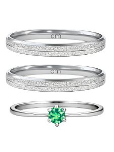 Par de Aliança Joy 3mm + Solitário Verde - Aço Inox