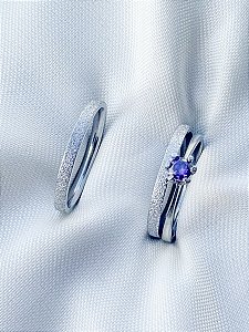 Par de Aliança diamantada 2mm + Solitário Roxo - Aço Inox