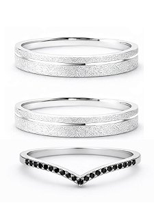 Par de Aliança Delicate 3mm + Aparador V Black - Prata 950