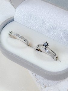 Par de Aliança Holanda 2mm + Solitário Preto - Aço Inox