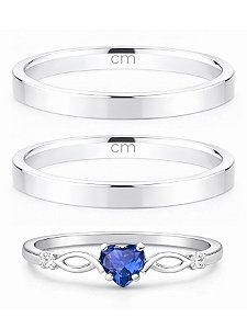 Par de Aliança Holanda 2mm + Solitário Love Azul Royal - Prata 950
