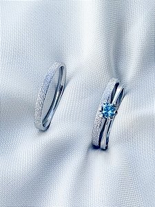 Par de Aliança diamantada 2mm + solitário Azul - Aço Inox