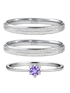 Par de Aliança Joy 3mm + Solitário Roxo - Aço Inox