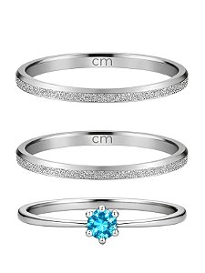 Par de aliança diamantada lover 2mm + Solitário Azul - Aço Inox