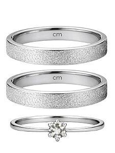 Par de Aliança diamantada 3mm + Solitário Cristal - Aço Inox