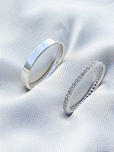 Par de aliança Polônia com pedra 3mm - Prata 950