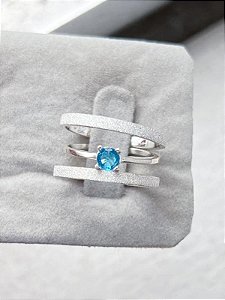 Par de Aliança Diamantada 2mm + Solitário Azul - Prata 950