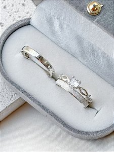 Par de Aliança Snow + Solitário Love - Prata 950