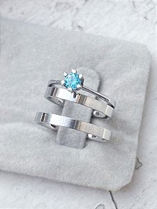 Par de Aliança Holanda 2,5mm + Solitário Azul - Aço Inox
