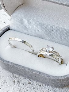 Par de Aliança Holanda 2mm + Solitário Love Cristal - Prata 950