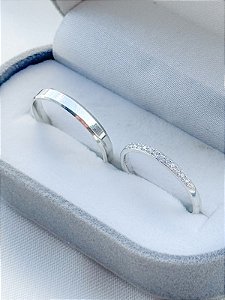 Par de Aliança França Cristal com pedra - Prata 950