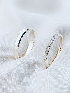 Par de Aliança França Cristal com pedra - Prata 950