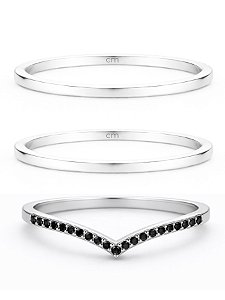 Par de Aliança Holanda 1,5mm + Solitário Cravejado V Preto - Prata 950