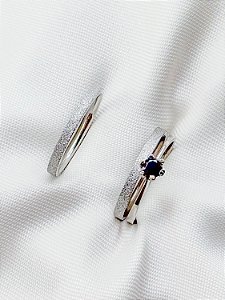 Par de Aliança diamantada 2mm + solitário Preto - Aço Inox