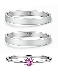 Par de Aliança Holanda 2mm + Solitário Rosa - Aço Inox