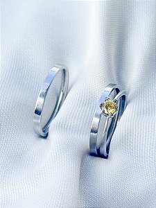 Par de Aliança Holanda 2mm + Solitário Amarelo - Aço Inox