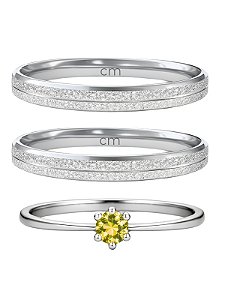 Par de Aliança Joy 3mm + Solitário Amarelo - Aço Inox