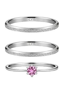 Par de aliança diamantada lover 2mm + Solitário Rosa - Aço Inox