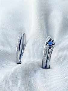 Par de aliança diamantada lover 2mm + Solitário Preto - Aço Inox