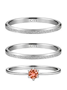 Par de aliança diamantada lover 2mm + Solitário Vermelho - Aço Inox