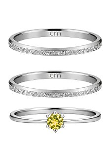 Par de aliança diamantada lover 2mm + Solitário Amarelo - Aço Inox