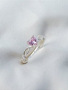 Anel Solitário Love Rosa Claro - Prata 950