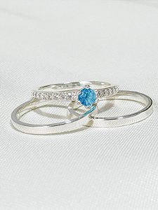 Par de Aliança Holanda 2mm + Solitário Romantic Azul - Prata 950