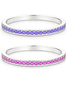 Par de Aliança Bella Rosa e Roxo - Prata 950