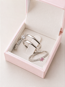 Par de Aliança Julieta 2mm + Solitários Romantic - Prata 950