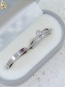 Par de Aliança Romeu + Solitário - Aço inox