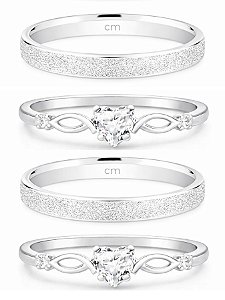 Par de aliança diamantada + Solitários Love Cristal - Prata 950