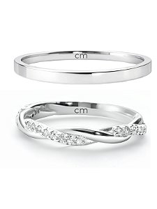 Par de Aliança Mônaco com pedra e Holanda - Prata 950