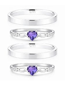Par de Aliança Holanda 2mm + Solitários Love Roxo - Prata 950