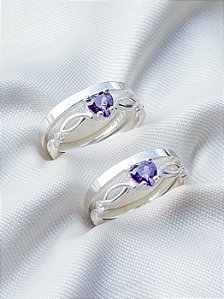 Par de Aliança Holanda 2mm + Solitários Love Roxo - Prata 950