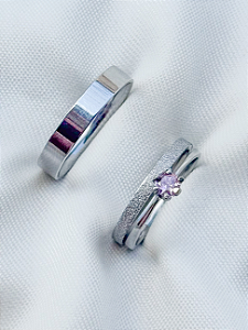 Par de Aliança Snow 2mm e 4mm + Solitário Rosa - Aço Inox