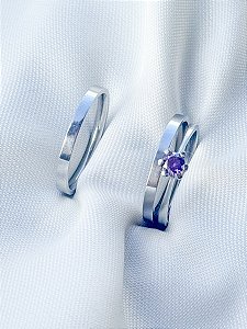 Par de Aliança Holanda 2mm+ Solitário Roxo - Aço Inox
