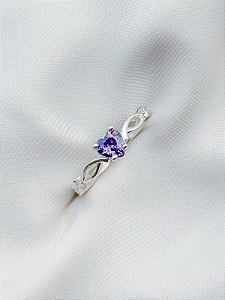 Anel Solitário Love Roxo - Prata 950