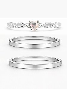 Par de Aliança Holanda 1,5mm + Solitário Love Cristal - Prata 950