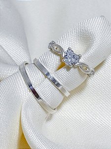 Par de Aliança Holanda 1,5mm + Solitário Love Cristal - Prata 950