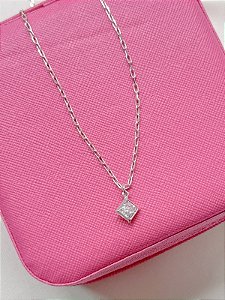 Colar ponto de luz quadrado - Folheado a prata