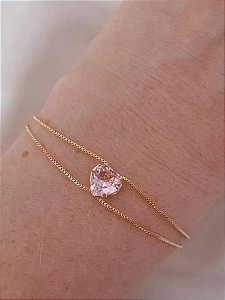 Pulseira coração rosa zirconia - Folheado a ouro