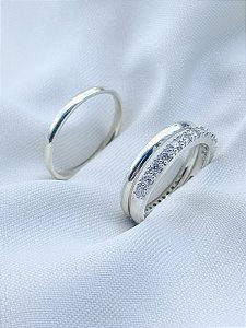 Par de Aliança Julieta 2mm + Solitário Pace Cristal - Prata 950