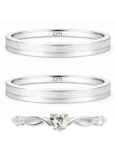 Par de Aliança Alice + Solitário love cristal - Prata 950