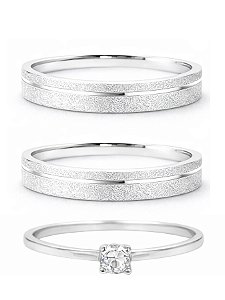 Par de Aliança Delicate 3mm + Solitário encanto cristal - Prata 950