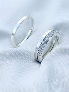 Par de Aliança Holanda 2mm + Solitário Pace cristal - Prata 950