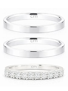 Par de Aliança Holanda 2mm + Solitário Pace cristal - Prata 950