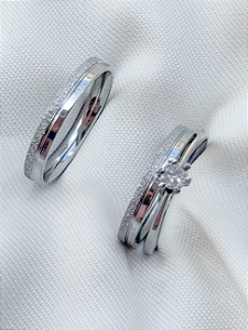 Par de Aliança Alice + Solitário cristal - Aço inox